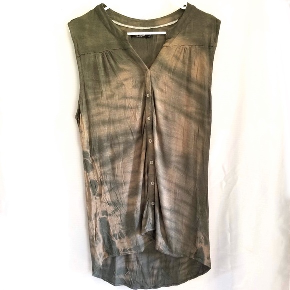 Max Jeans Tops - Max Jeans Green Tie Dye Button Down Tank Top